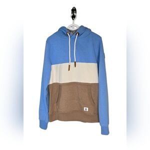 Wanakome Adventure Hoodie Blue Beige Colorblock Pullover Size S (Oversized Fit)